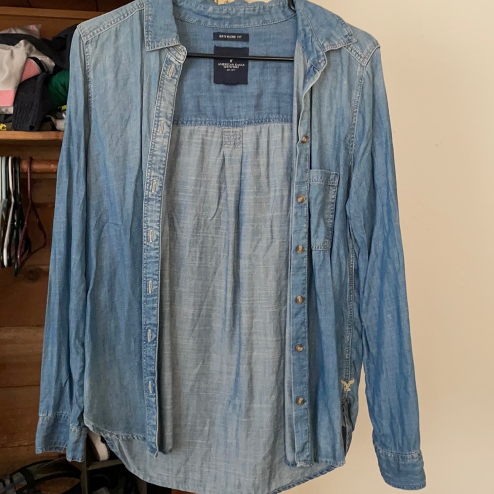Women’s feaux jean button down shirt